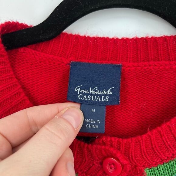 Ugly Christmas Sweater Cardigan Medium Gloria Vanderbilt snowmen, stocking Color - Picture 2 of 8